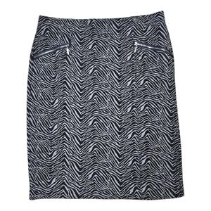 Wmns Zebra Print Knit Skirt Sz 8 Y2K Gray Black Stretch Zip Pockets Mob Wife